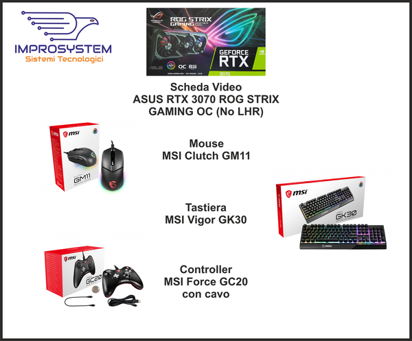 BUNDLE Asus RTX 3070 ROG STRIX GAMING OC + tastiera + Mouse + Controller